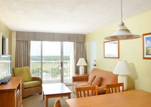 Suite, 1 Bedroom, Kitchen | Living area | Flat-screen TV - Shore Crest Vacation Villa Oceanview 101 (North Myrtle Beach)