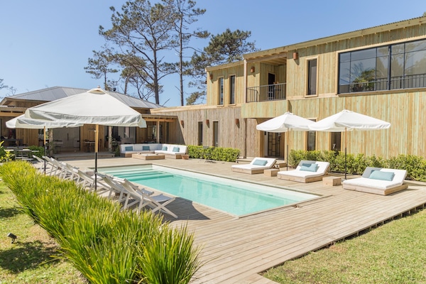 Outdoor pool, pool loungers