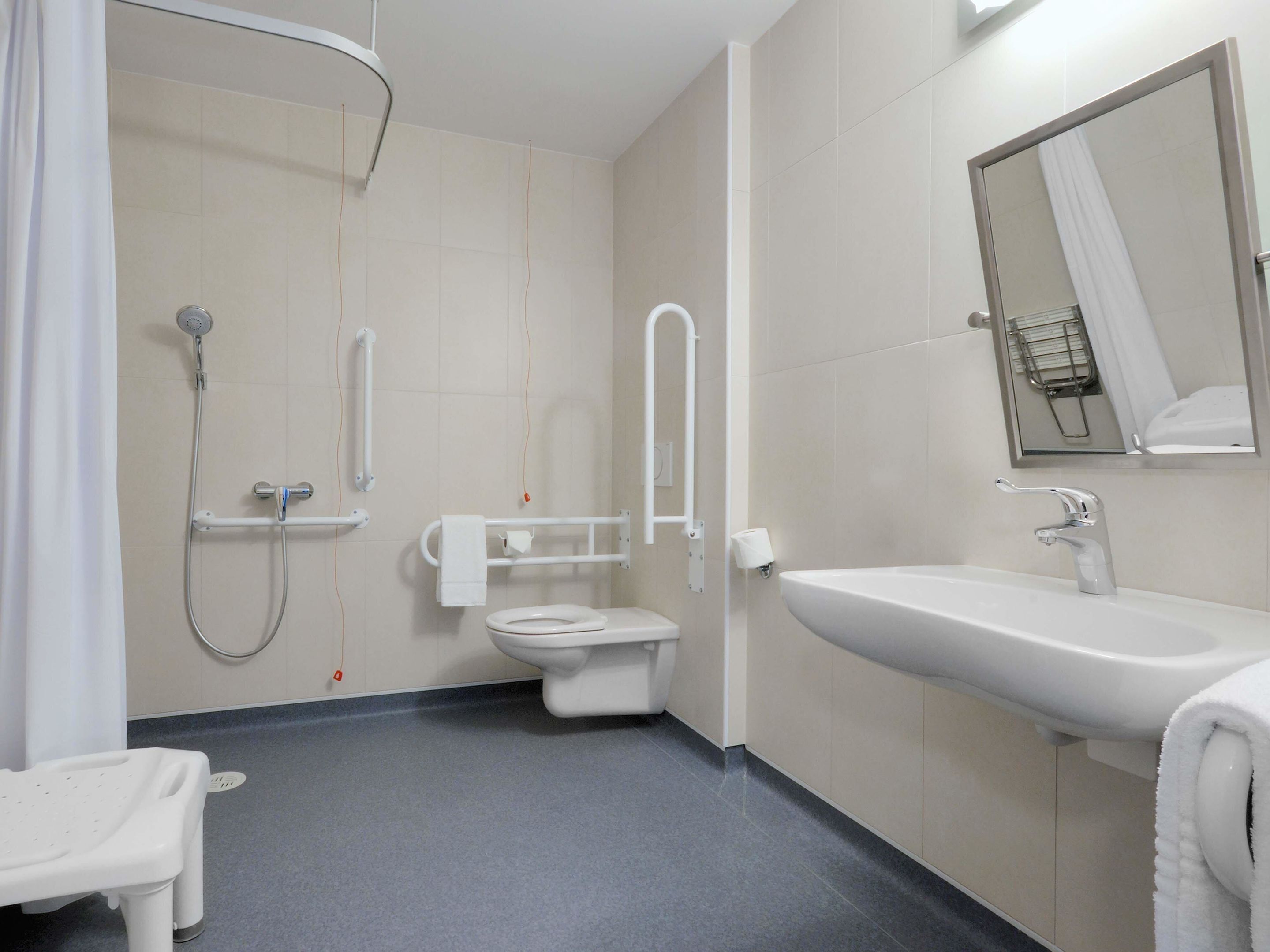 Shower, hair dryer, soap, shampoo