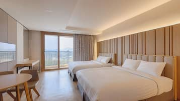 2 bedrooms, down comforters, blackout drapes, bed sheets