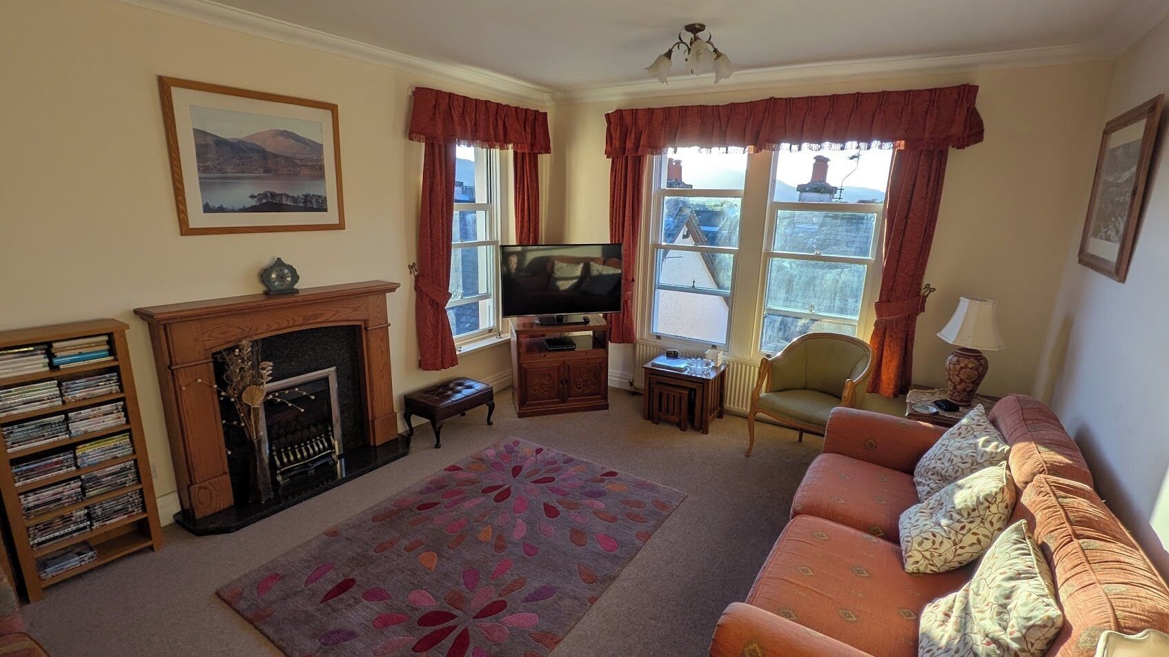 Smart TV, DVD player, books, music library