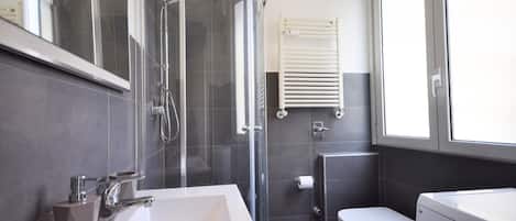 Hair dryer, towels, toilet paper