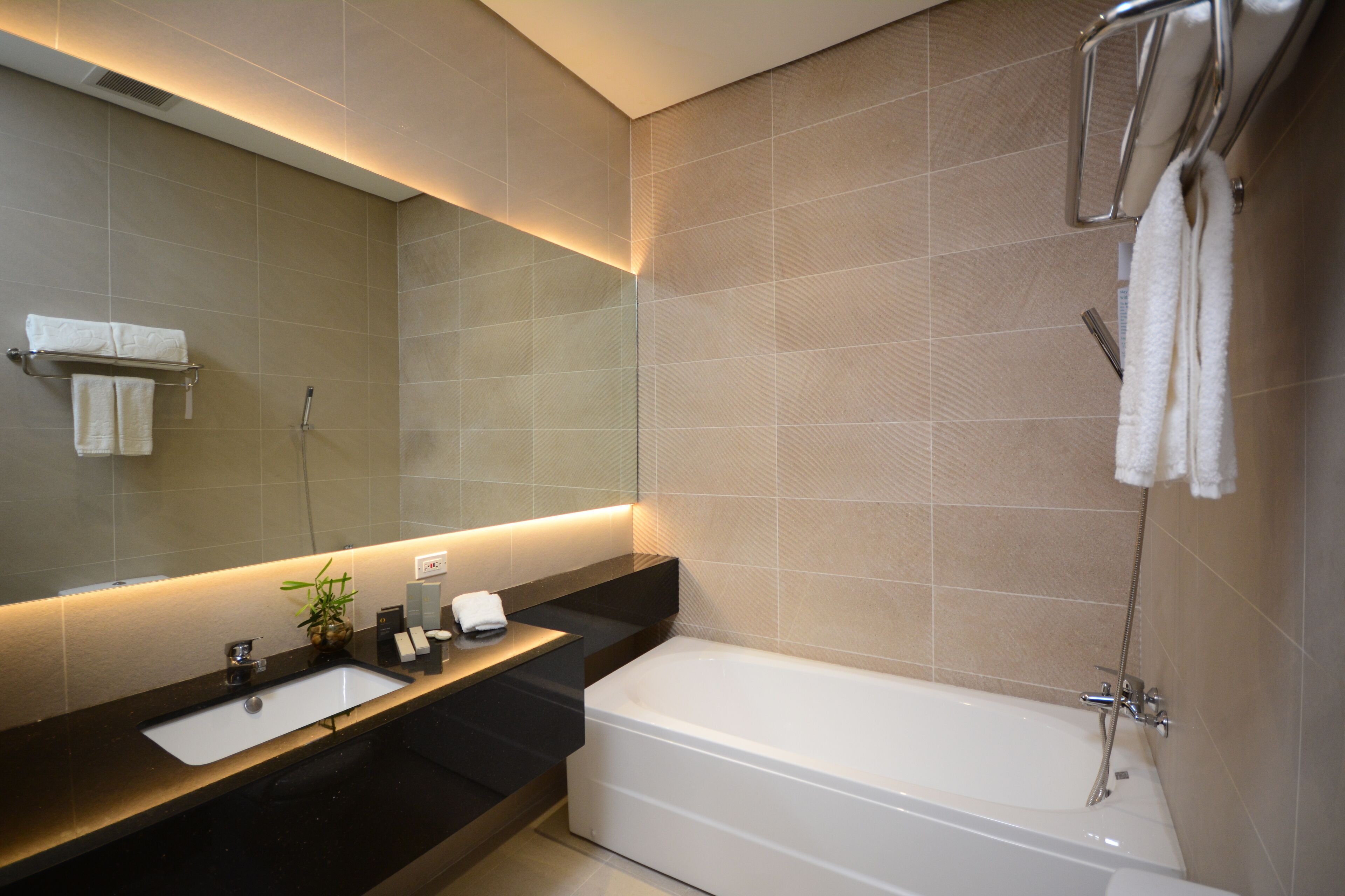 lotus suite | bathroom | shower, rainfall showerhead, free toiletries, hair dryer