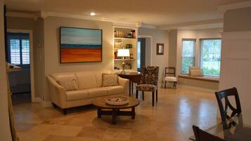 Smart TV, DVD player, books, video library