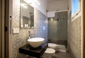 Shower, free toiletries, hair dryer, bathrobes