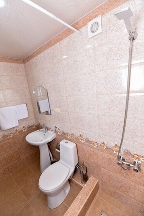 Dusche, kostenlose Toilettenartikel, Haartrockner, Hausschuhe