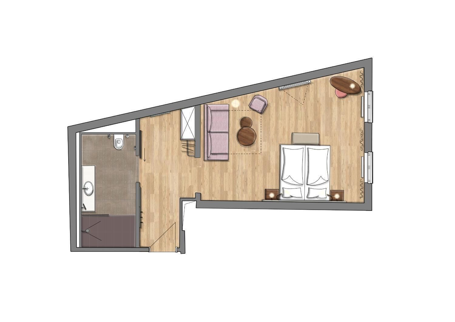 junior suite, 1 king bed, non smoking | floor plan