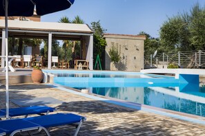 Utendørsbasseng, bassengparasoller og solsenger