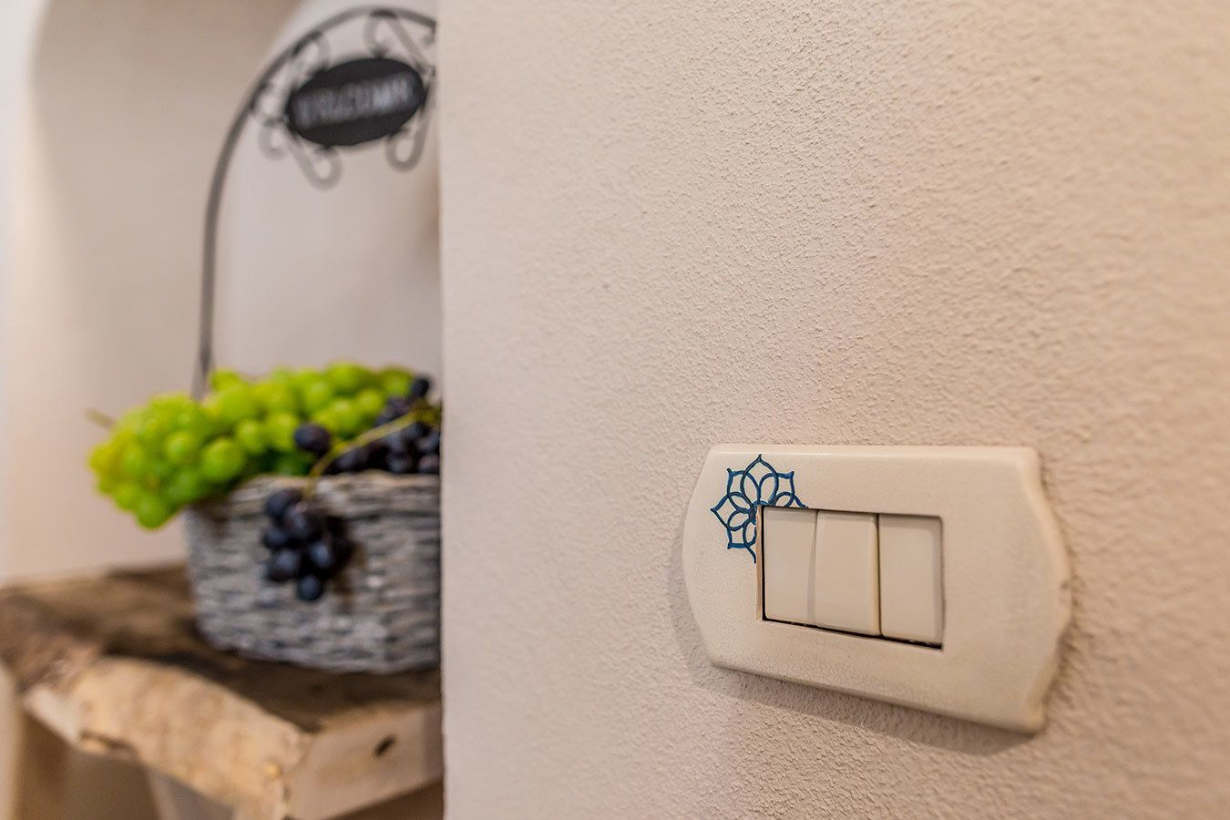 A wall switch with a decorative spider web design.