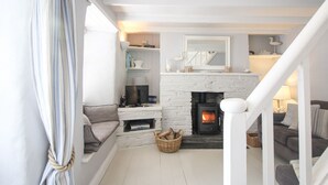 Cottage | Living room | Fireplace - Beach Hill Cottage (Truro)