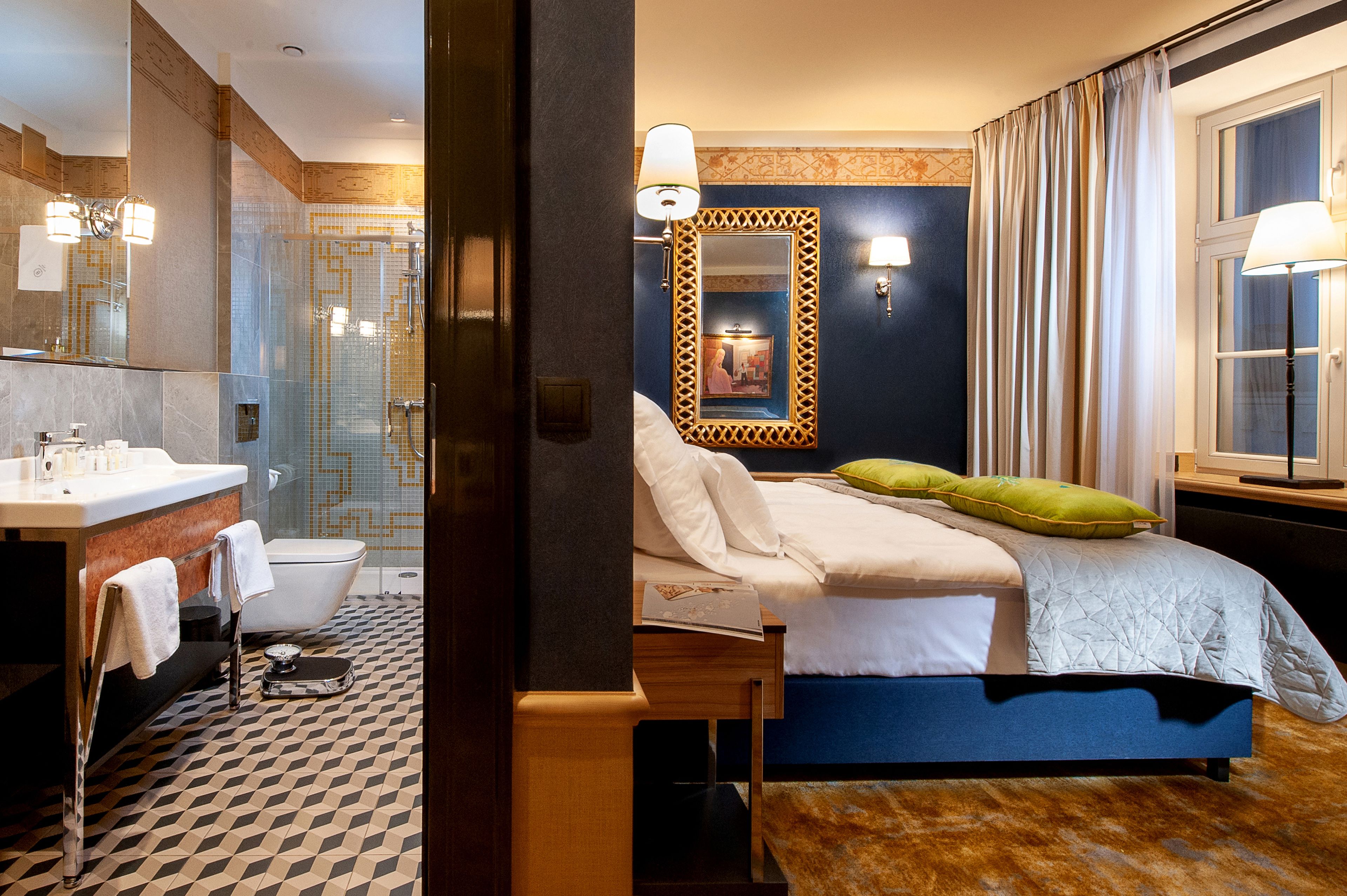deluxe double or twin room | bathroom | shower, designer toiletries, hair dryer, bathrobes