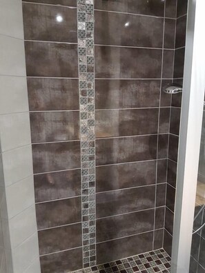 Shower, hydromassage showerhead, free toiletries, hair dryer - Chambres d'hôtes L'Ecrin du Lac (Saint-Point-Lac)