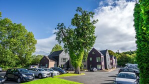 A parking lot with several cars and a building with multiple windows and a sloped roof. - Wilton Hotel Bray (Bray)