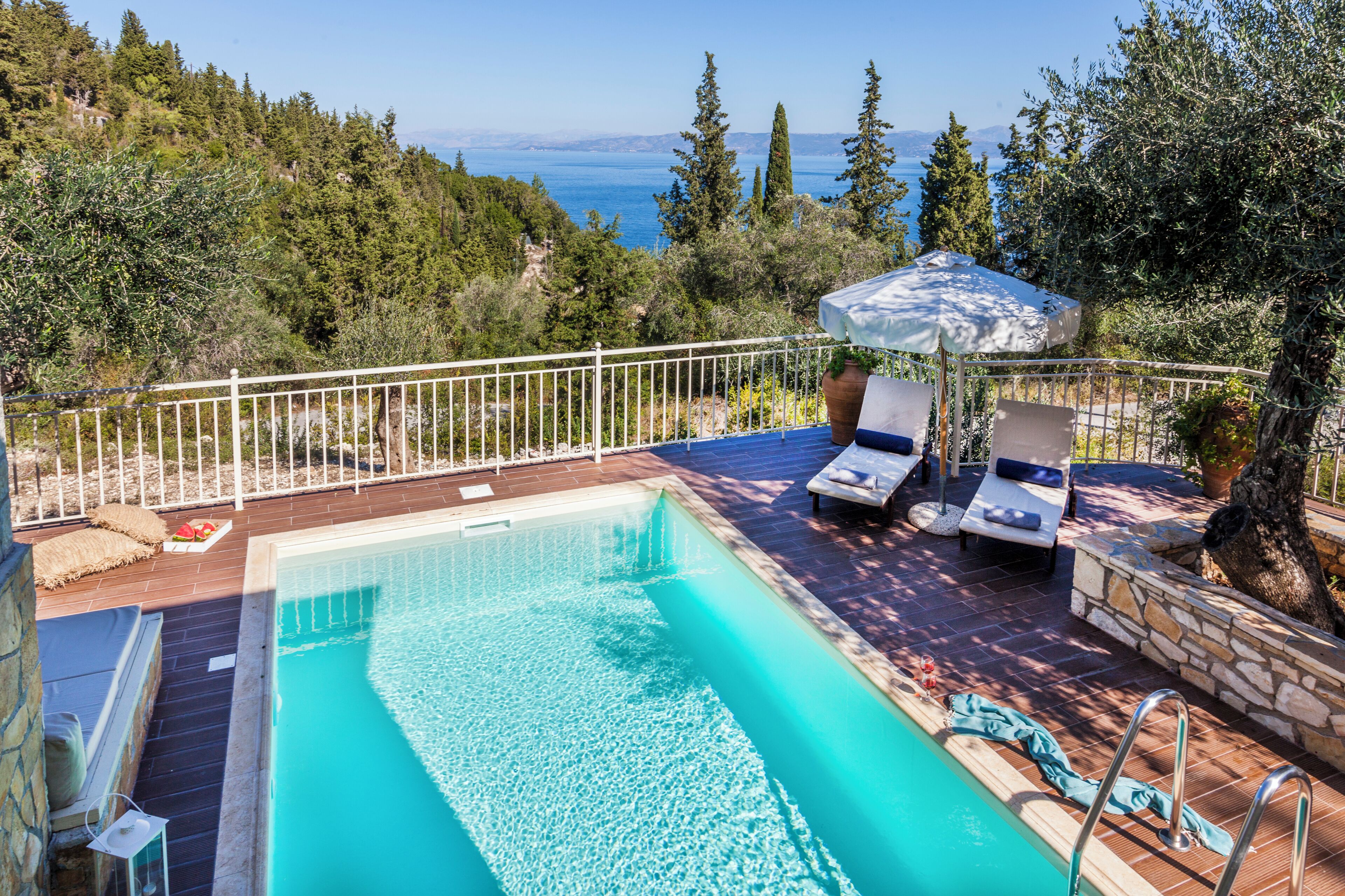 Seasonal outdoor pool, pool loungers