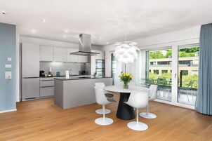 Luxury Apartment, 2 Bedrooms | Private kitchen | Fridge, microwave, oven, stovetop