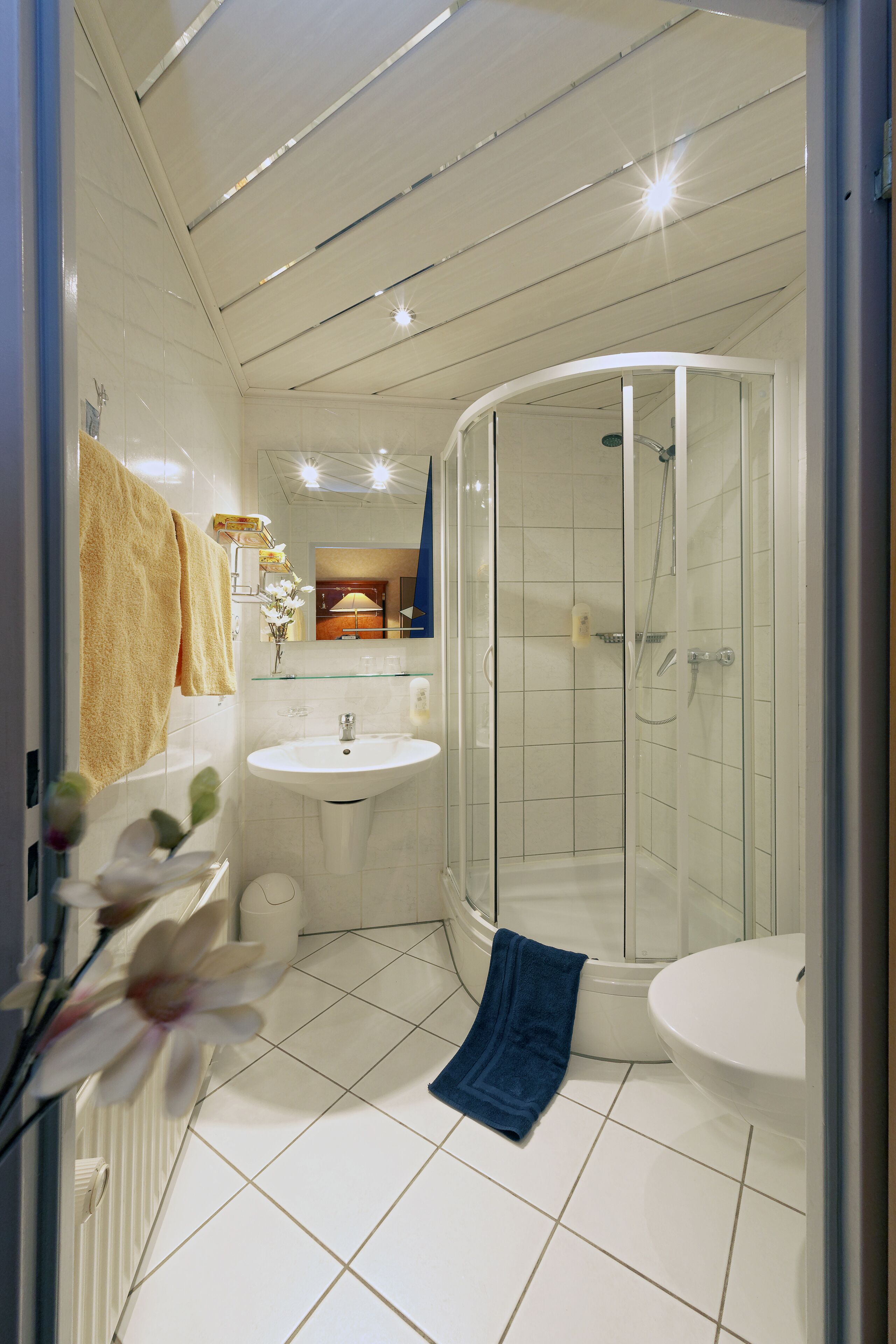 signature double room | bathroom | shower, free toiletries, hair dryer, towels