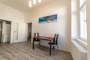 Apartment 3 | Private kitchen | Fridge, microwave, oven, cookware/dishes/utensils - Apartmany LETNA u SPARTY (Prague)