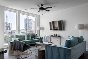 Premium Apartment, 2 Bedrooms, City View | Living area | 50-inch flat-screen TV with digital channels, TV, Netflix