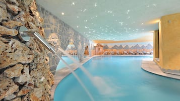 Indoor pool, outdoor pool, pool loungers