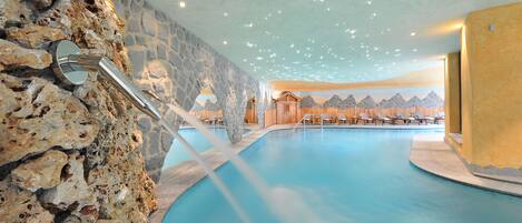 Indoor pool, outdoor pool, sun loungers