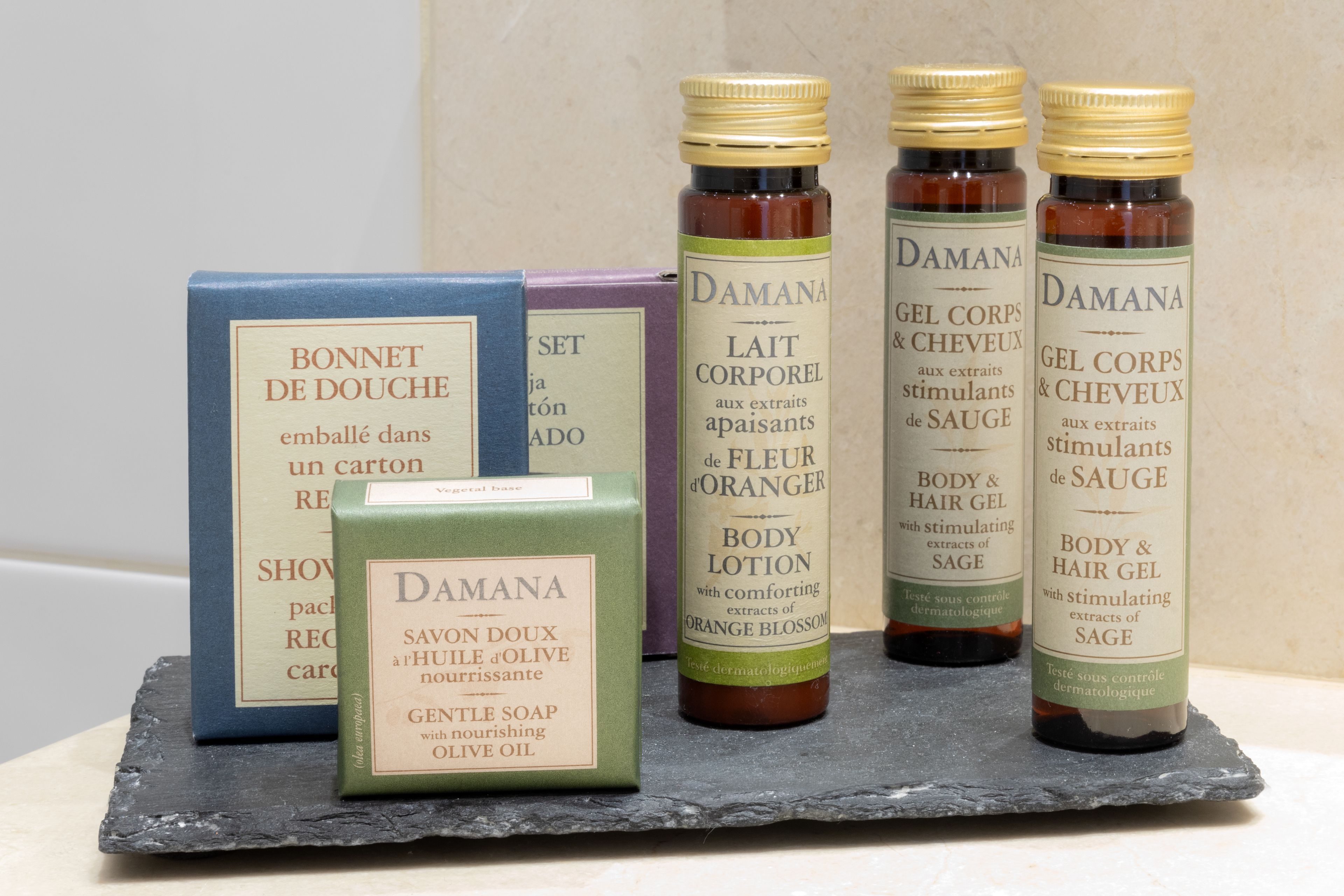 free toiletries, hair dryer, towels, soap