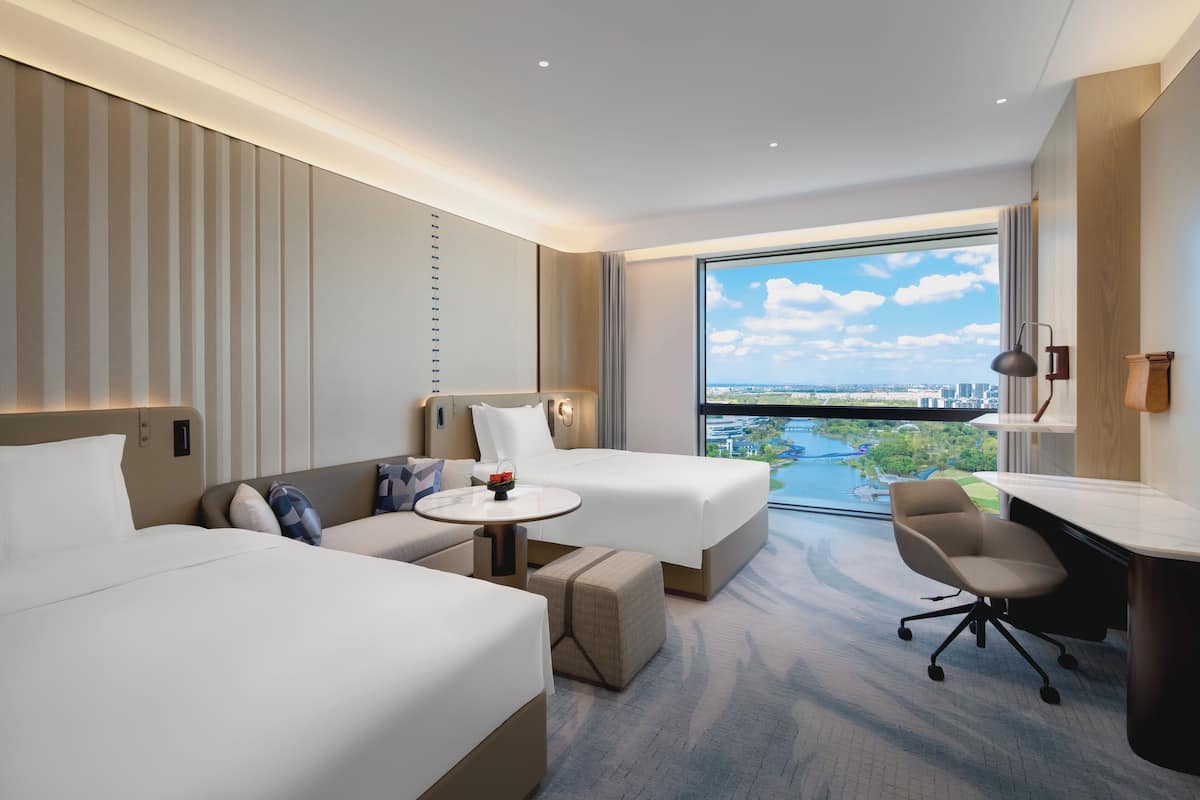 In-room safe, desk, laptop workspace, blackout curtains