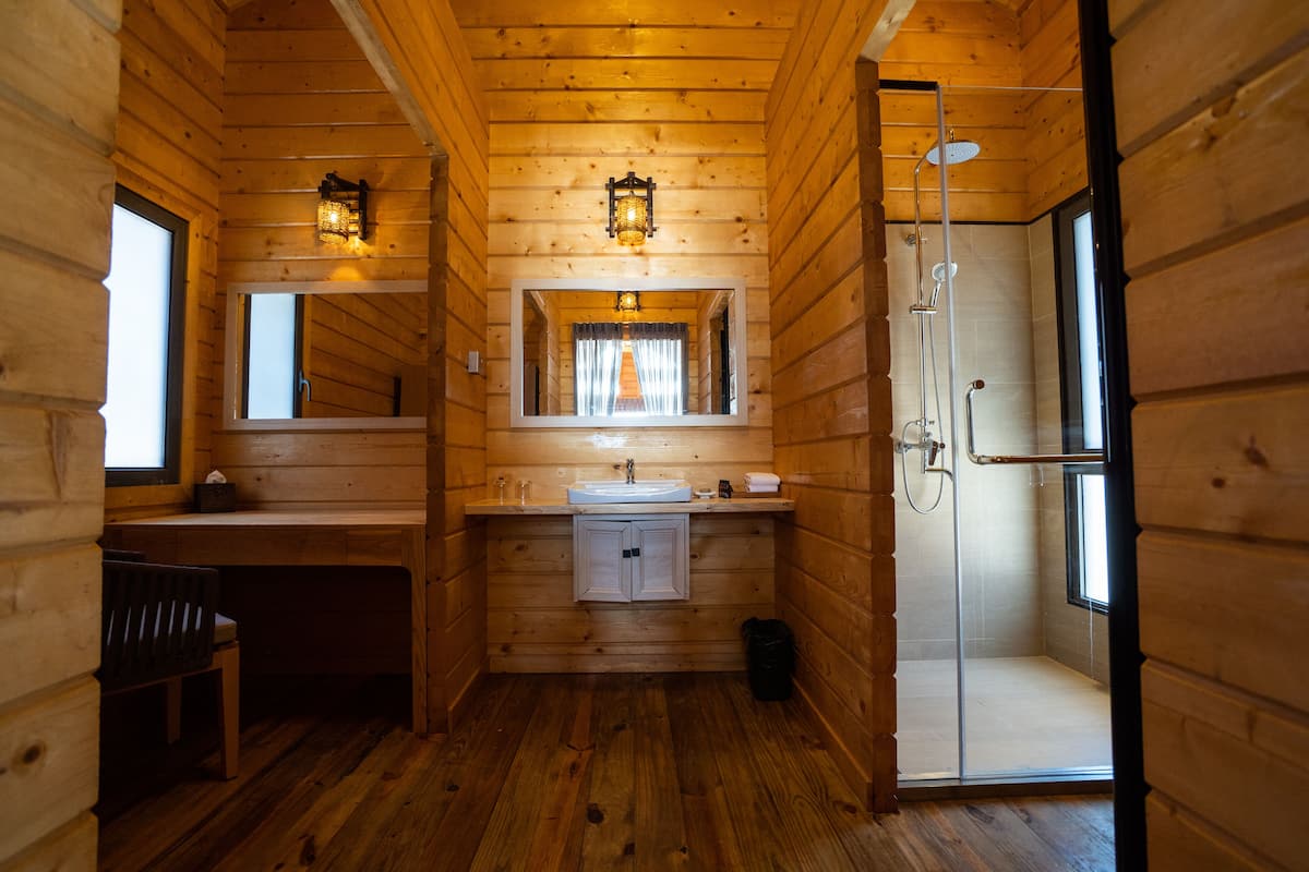 shower, free toiletries, hair dryer, slippers