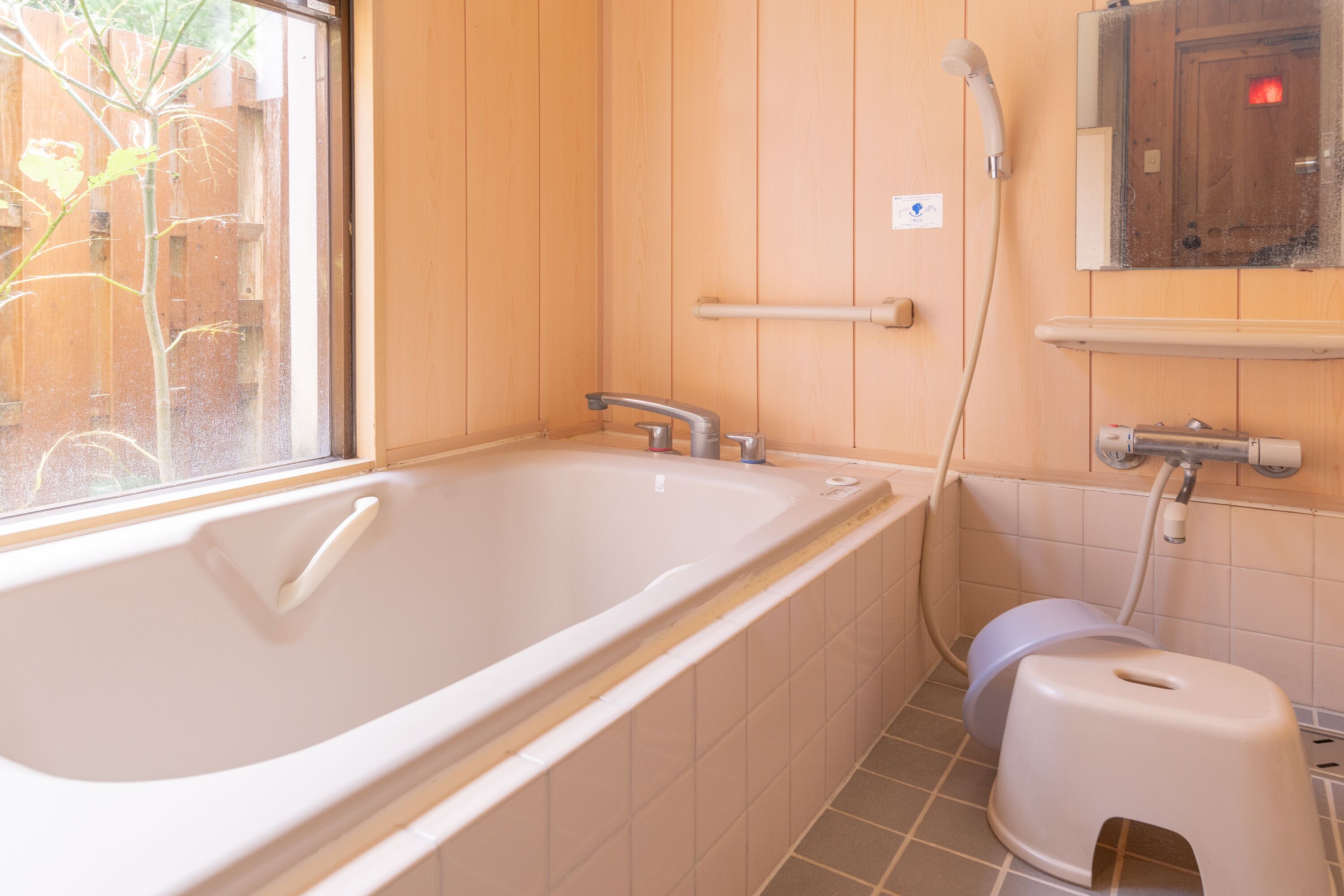Combined shower/tub, free toiletries, hair dryer