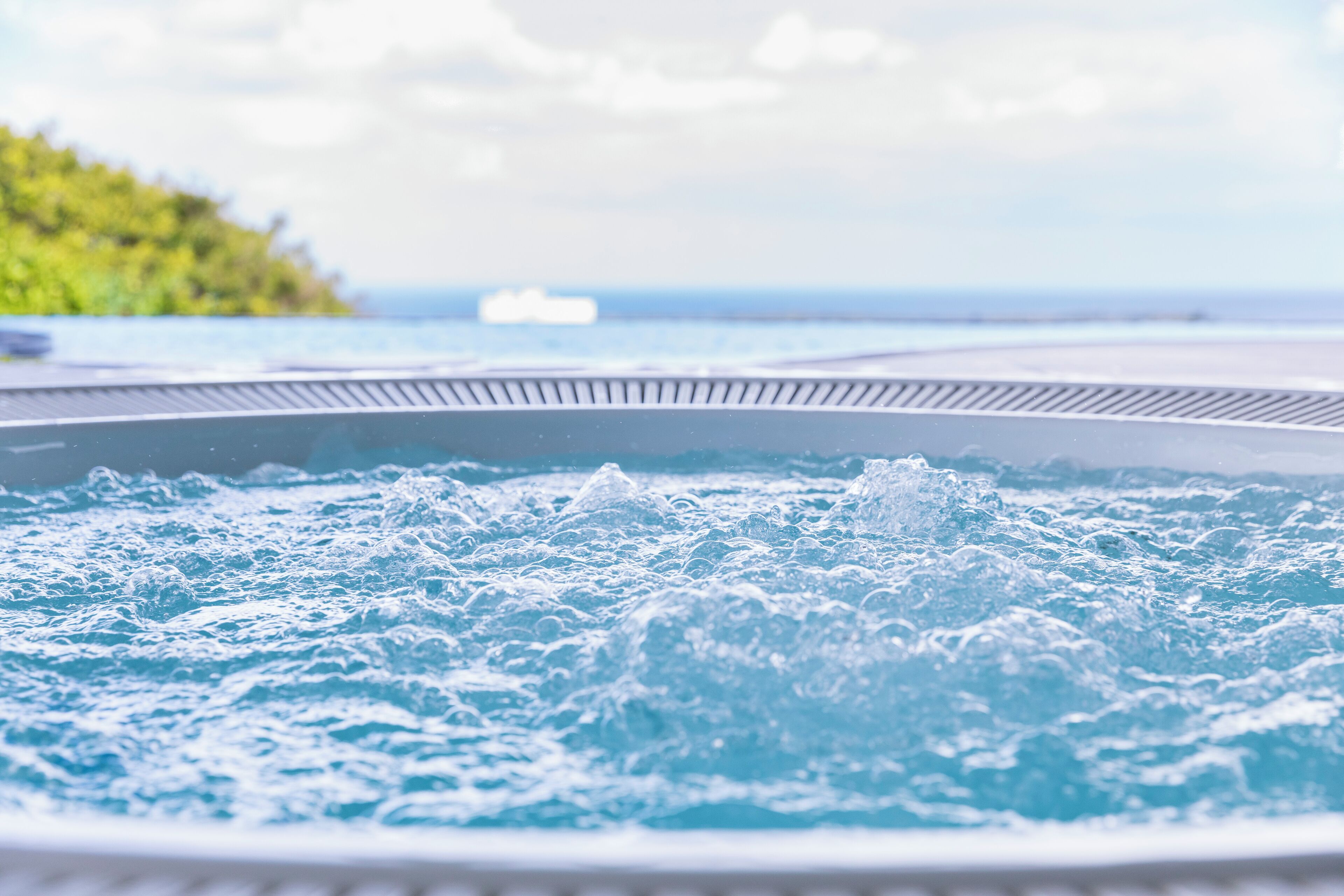 outdoor pool, pool loungers