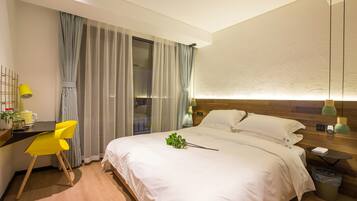 Desk, blackout curtains, iron/ironing board (on request), free WiFi