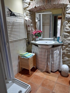 Appartement, meerdere bedden, 2 badkamers | Badkamer | Een douche, een regendouche, gratis toiletartikelen, een haardroger