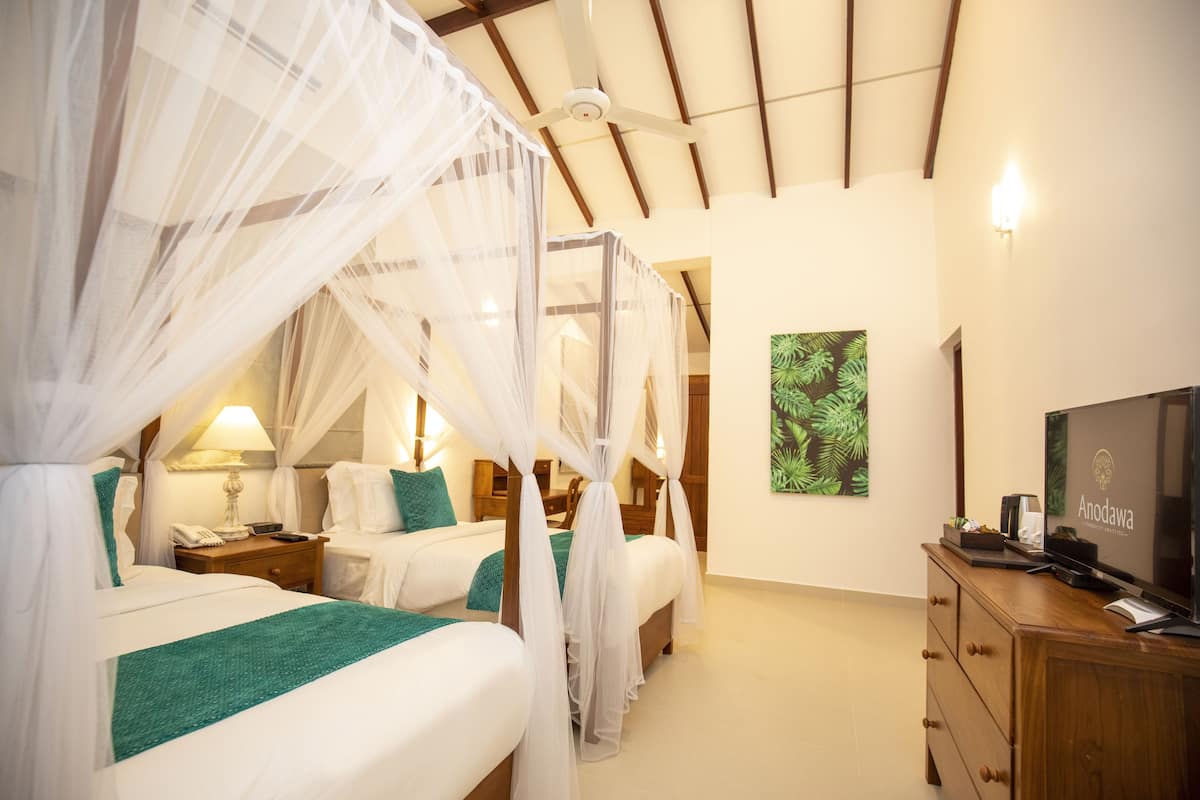 Phòng 2 giường đơn Tiêu chuẩn, nhiều giường, hiên, quang cảnh vườn | 1 phòng ngủ, bộ trải giường bằng vải cotton Ai Cập