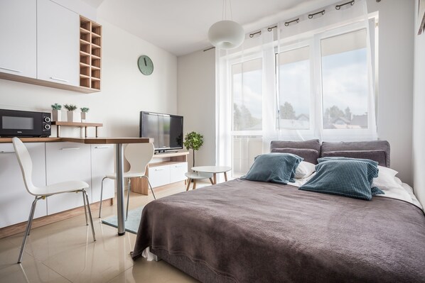 Apartment, 1 Double Bed with Sofa bed (Kreta 2/7) | Private kitchen | Full-sized fridge, microwave, oven, stovetop