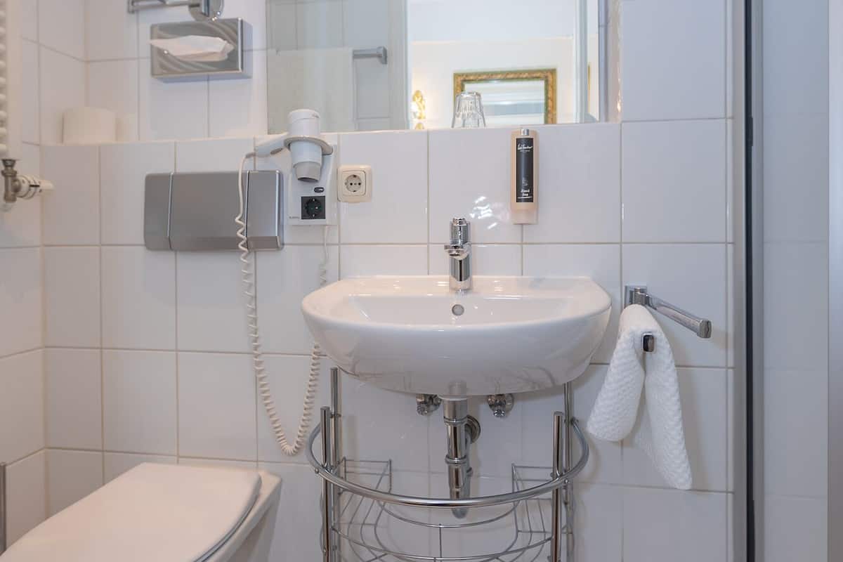 single room | bathroom | shower, hair dryer, towels
