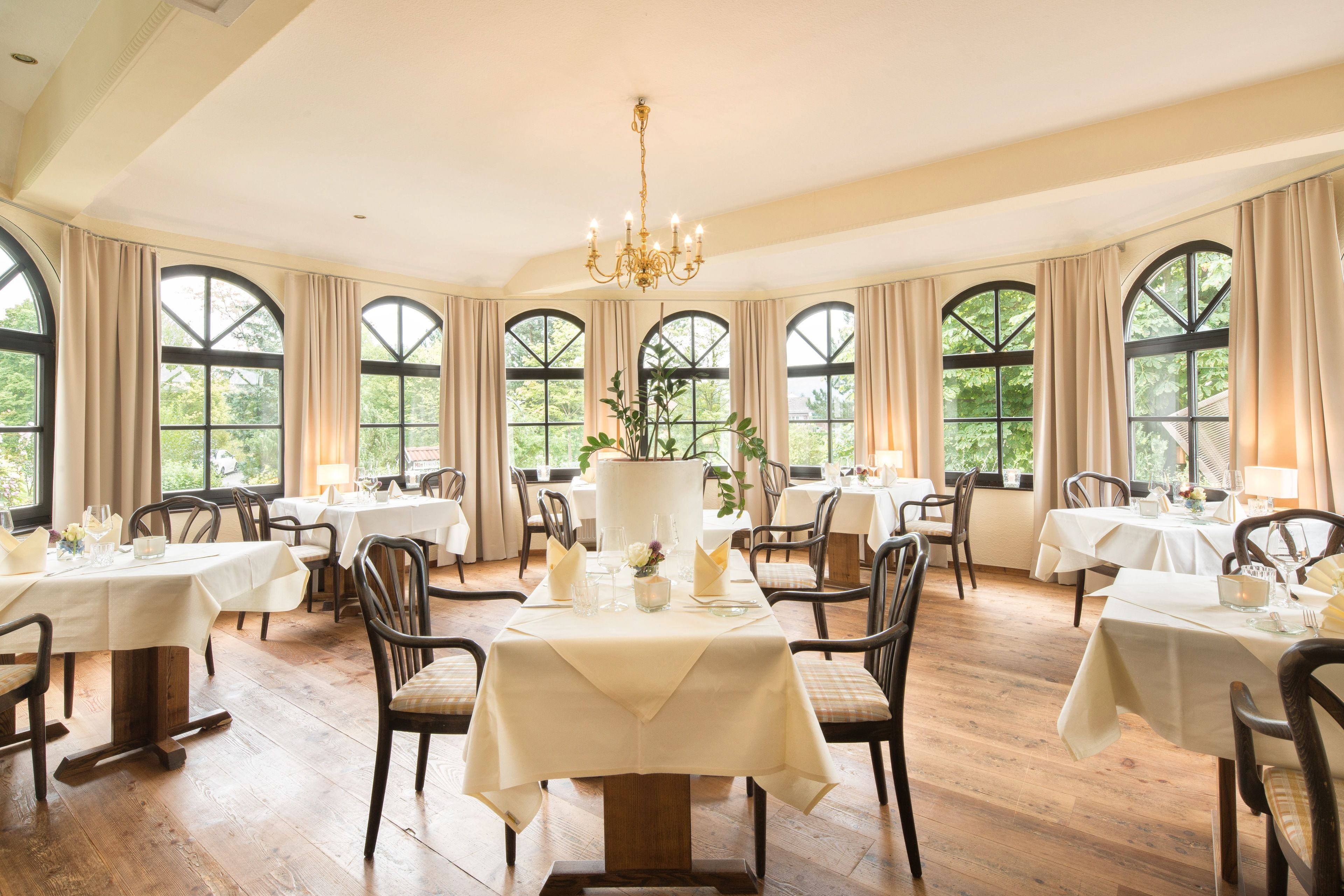 Lunsj og middag serveres, tyske retter, utsikt mot hagen 