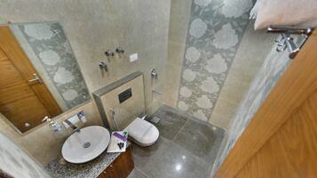 Shower, rainfall showerhead, slippers