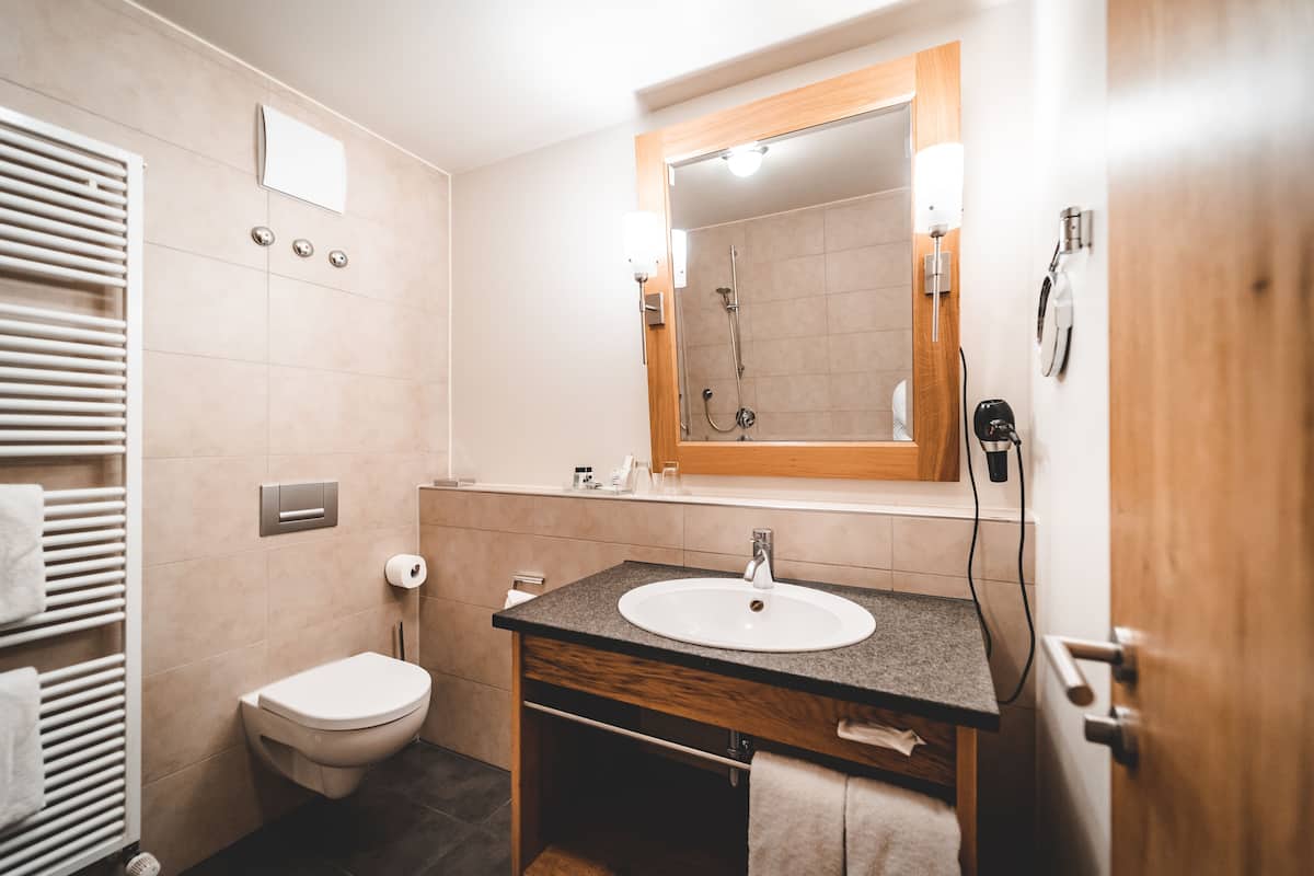 shower, free toiletries, hair dryer, slippers