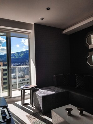 럭셔리 스위트, 퀸사이즈침대 1개 및 소파베드, 금연 | 거실 | 디지털 채널 시청이 가능한 55인치 플라스마 TV, TV, 넷플릭스