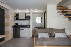 Suite | Eget tekjøkken | Minikjøleskap, mikrobølgeovn, ovn og kokeplater