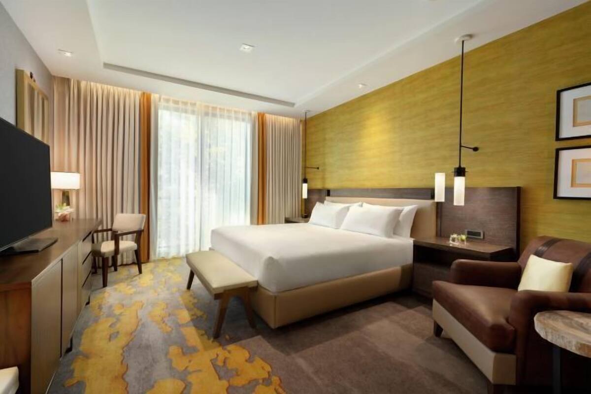 In-room safe, desk, laptop workspace, blackout curtains