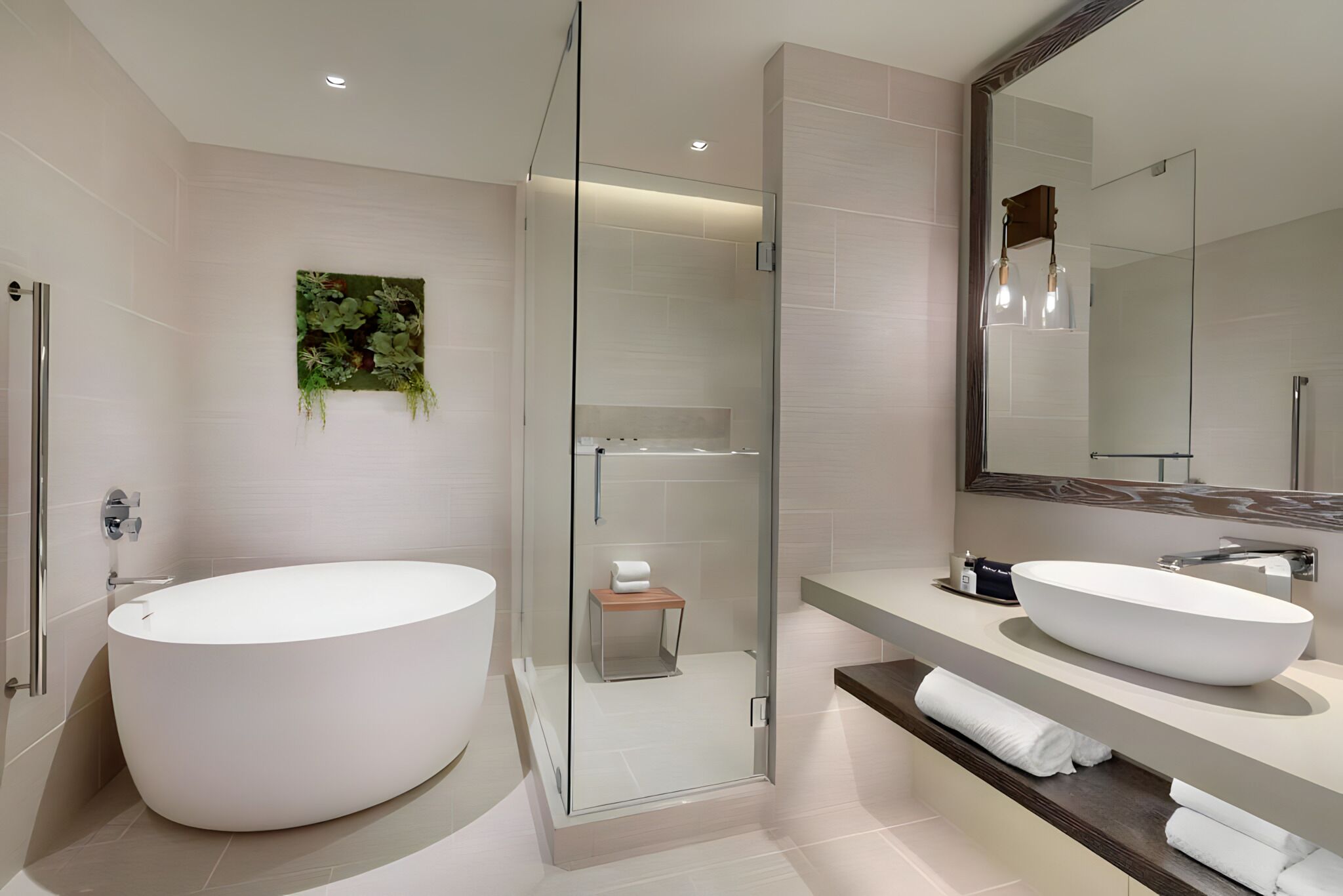 designer toiletries, hair dryer, bathrobes, slippers