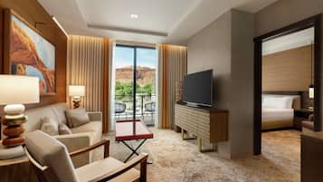 In-room safe, desk, laptop workspace, blackout curtains