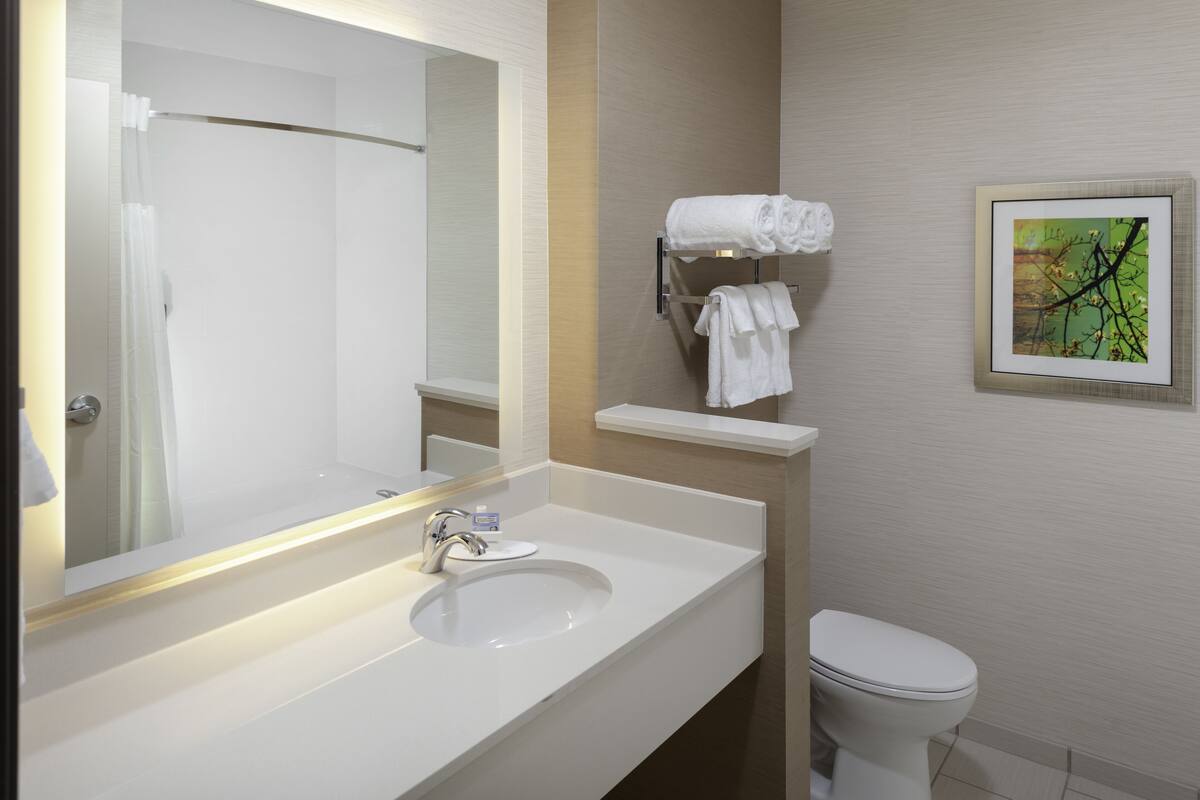 free toiletries, hair dryer, towels