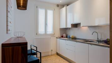 Deluxe Apartment, 1 Bedroom | Private kitchen | Full-sized fridge, microwave, oven, stovetop