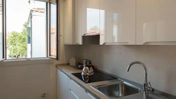 Deluxe Apartment, 1 Bedroom | Private kitchen | Full-size fridge, microwave, oven, stovetop