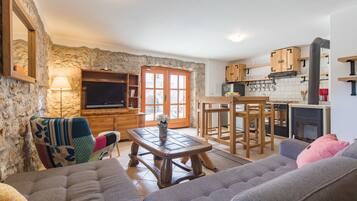 Villa, Private Pool | Living area | Flat-screen TV, fireplace