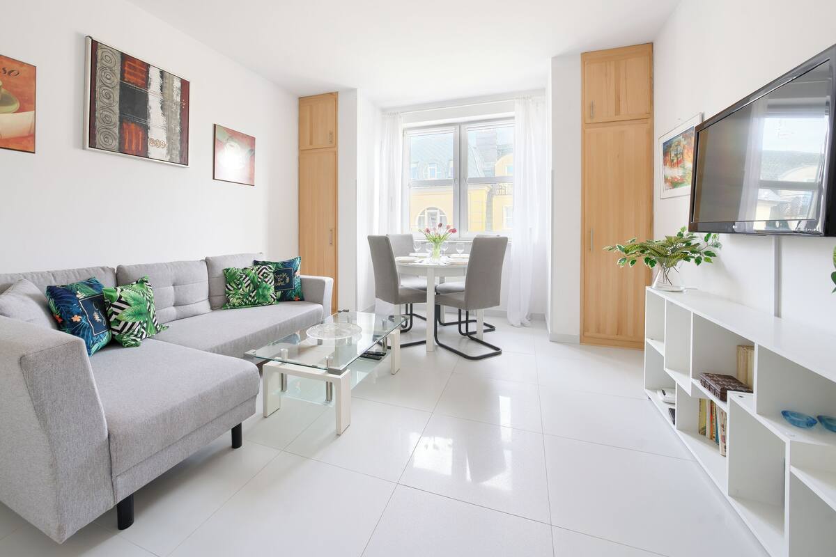 Apartamento (47 - Uzdrowiskowa 9 - no parking) | Zona de estar | Una televisión de pantalla plana, un reproductor de DVD