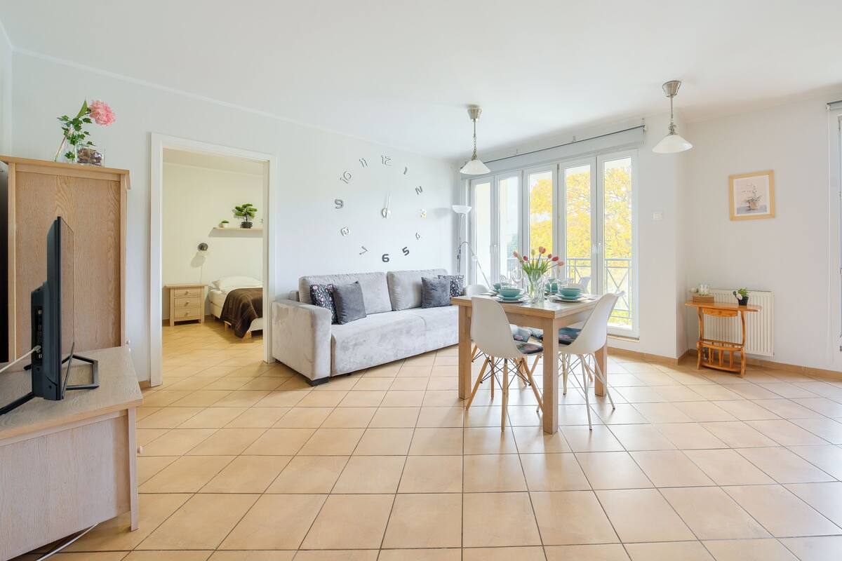 Apartamento (115 BP - ul. Uzdrowiskowa 12) | Zona de estar | Una televisión de pantalla plana, un reproductor de DVD