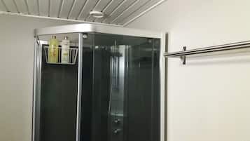 Shower, free toiletries, hair dryer, towels