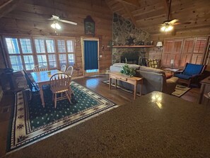 Smart TV, fireplace, DVD player